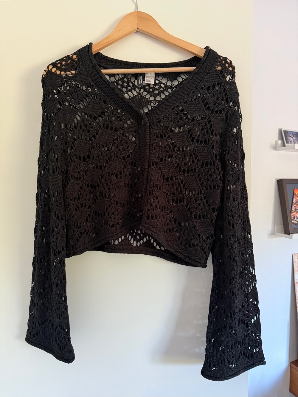 H&M Black Cropped Open-Knit Cardigan
